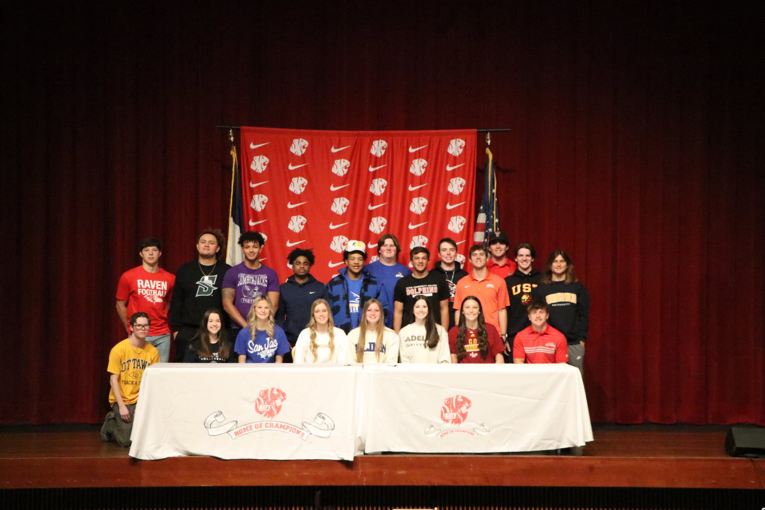 Katy student-athletes celebrate after signing a national letter of inter to play a sport in college.